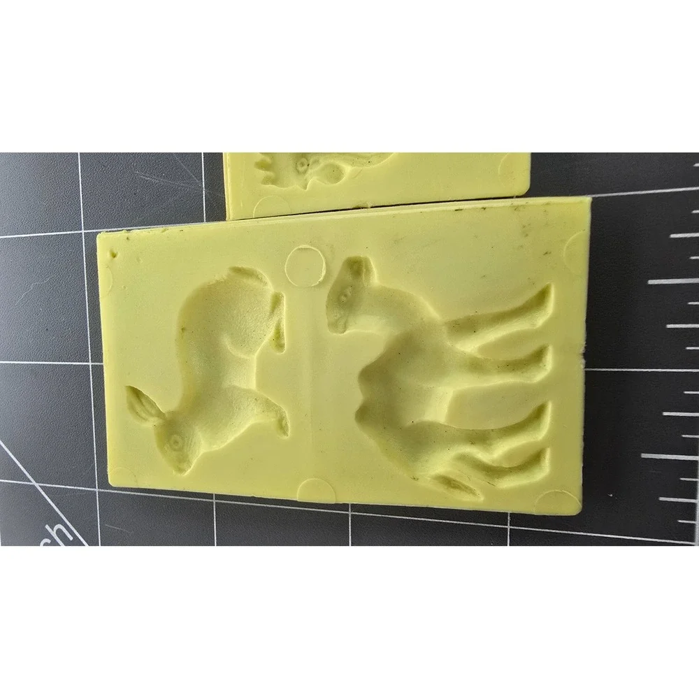 Vintage Yellow Animal Candy Molds Rooster Owl Rabbit Camel Set of 2